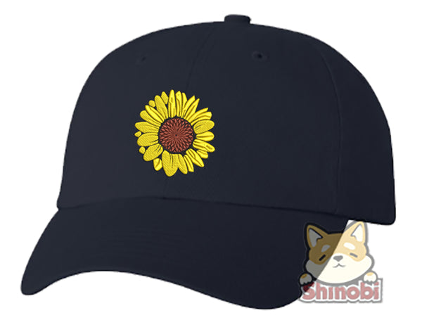 Unisex Adult Washed Dad Hat Simple Pretty Yellow Sunflower Cartoon Embroidery Sketch Design
