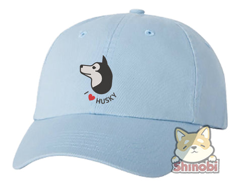 Unisex Adult Washed Dad Hat Adorable I Love Husky Dog Embroidery Sketch Design