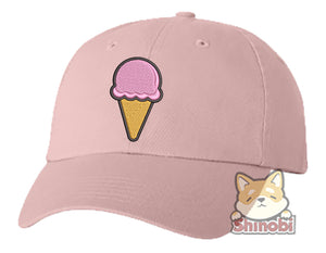 Unisex Adult Washed Dad Hat Yummy Delicious Food Profession Item Cartoon - Ice Cream Embroidery Sketch Design