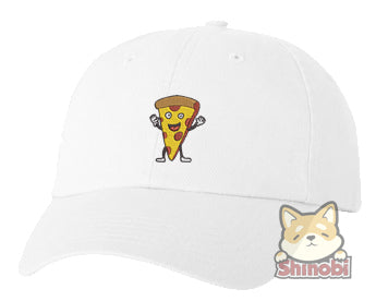 Unisex Adult Washed Dad Hat Happy Fast Food Emoji - Pizza Embroidery Sketch Design