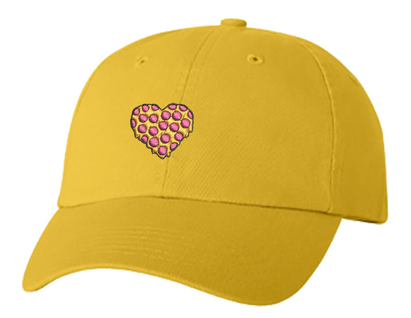 Unisex Adult Washed Dad Hat Pepperoni Cheese Pizza Melting Heart Cartoon Embroidery Sketch Design