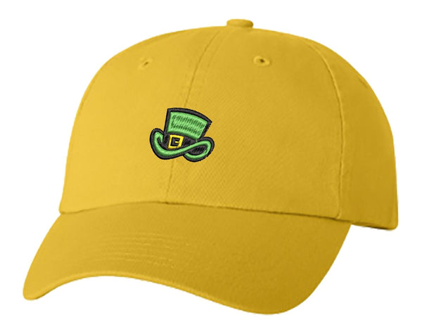 Unisex Adult Washed Dad Hat Green Irish Leprechaun  Top Hat Cartoon (1) Embroidery Sketch Design