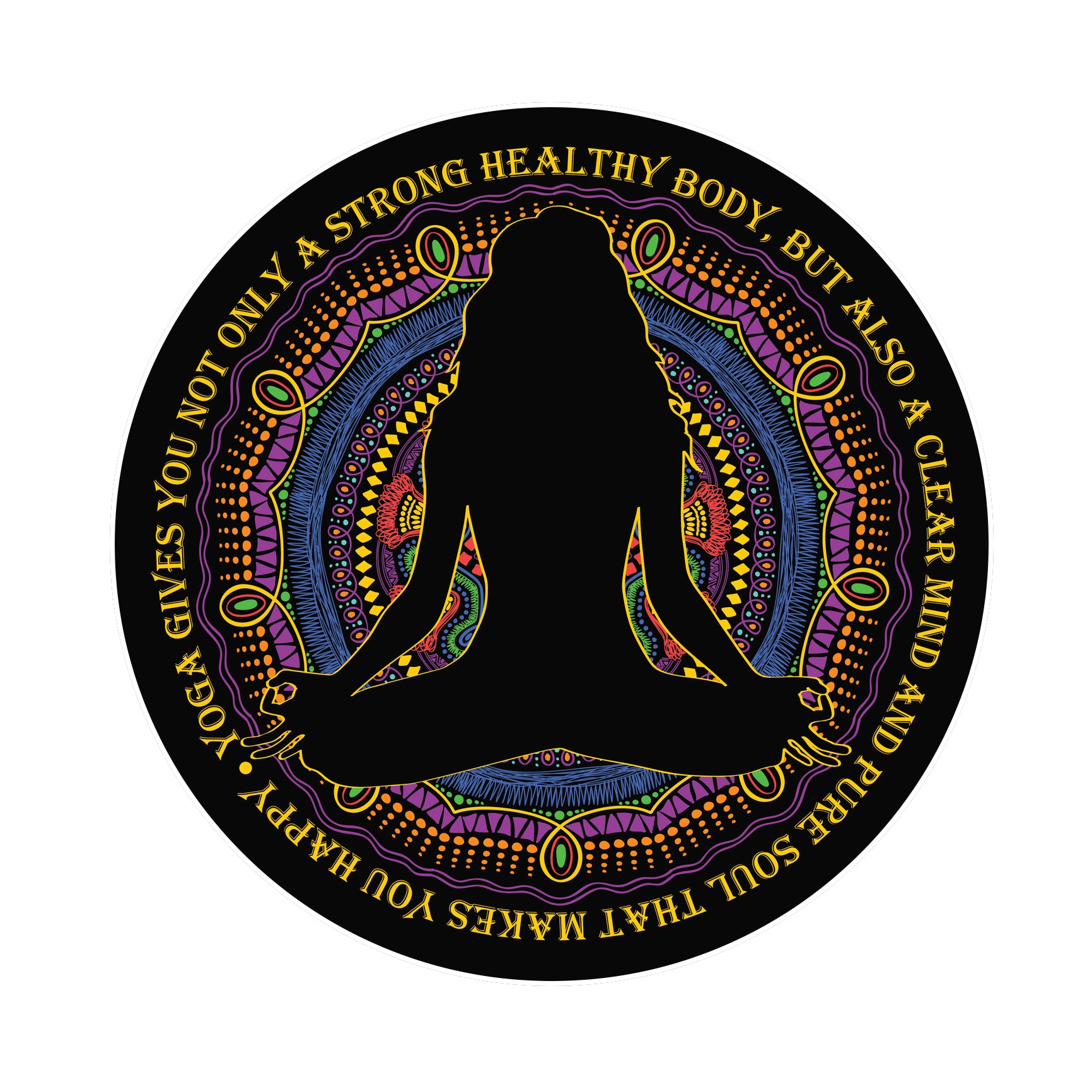 Yoga Yogi Girl Silhouette Mantra and Mandala Flower Icon #1 Vinyl Decal Sticker