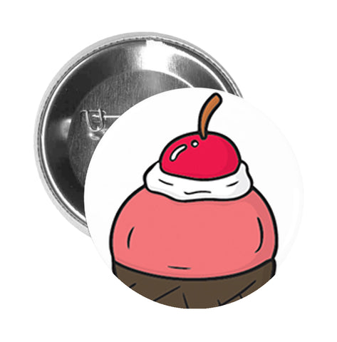 Round Pinback Button Pin Brooch Yummy Delicious Sweet Cold Frozen Dessert Cartoon - Strawberry Ice Cream - Zoom