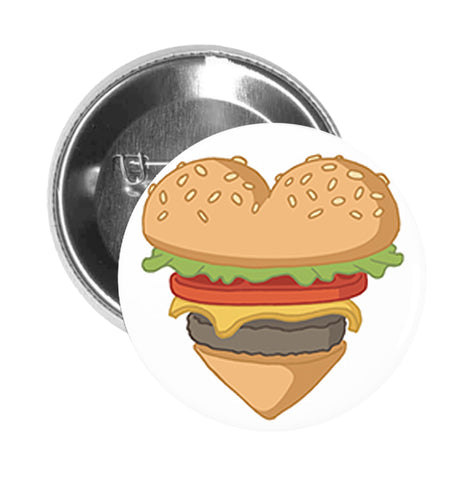 Round Pinback Button Pin Brooch Yummy Heart Shaped Cheese Burger Lover Cartoon