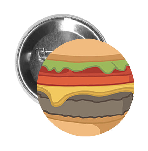 Round Pinback Button Pin Brooch Yummy Heart Shaped Cheese Burger Lover Cartoon - Zoom