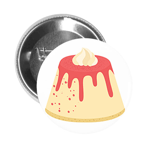 Round Pinback Button Pin Brooch Yummy Pink Strawberry Cheesecake Cartoon Emoji Icon