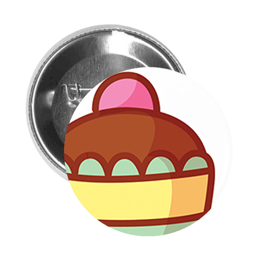 Round Pinback Button Pin Brooch Yummy Pretty Cupcake Cartoon Emoji Icon (4) - Zoom