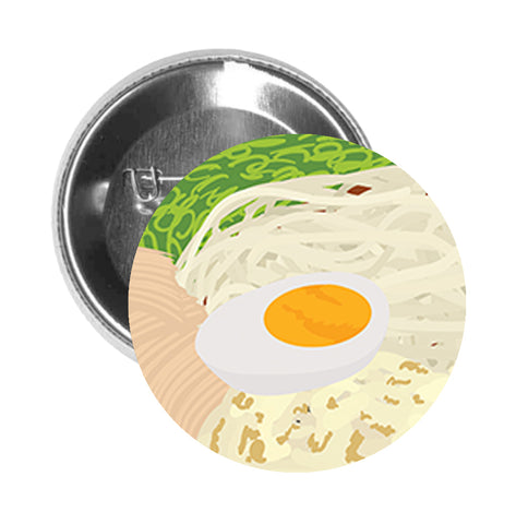 Round Pinback Button Pin Brooch Yummy Ramen Noodle Bowl Chashu Egg Delicious Japanese Comfort Food - Zoom