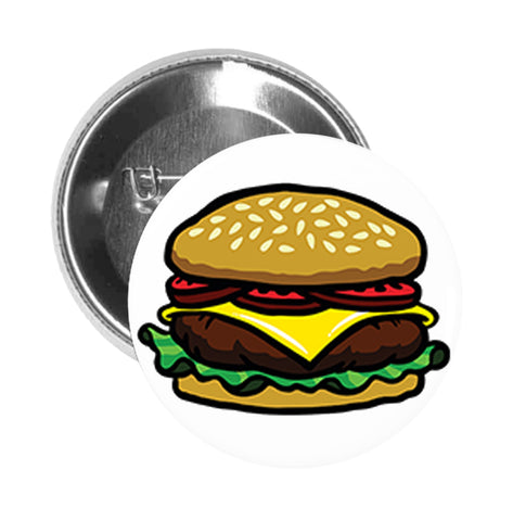 Round Pinback Button Pin Brooch Yummy Sesame Cheese Burger Cartoon