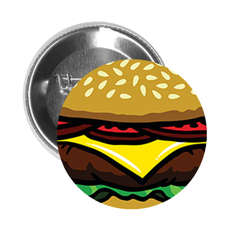 Round Pinback Button Pin Brooch Yummy Sesame Cheese Burger Cartoon - Zoom