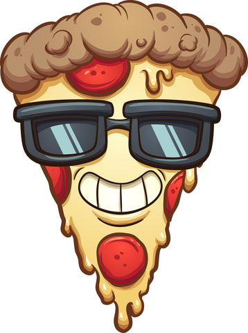 Yummy Cool Delicious Cheesy Pepperoni Pizza Wearing Sunglasses Cartoon - Vinyl Decal Sticker