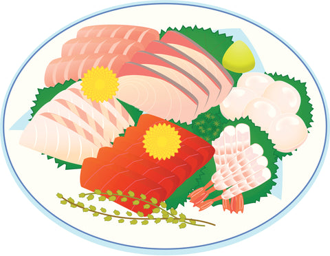 Yummy Delicious Asian Fresh Fish Plate Cartoon - Vinyl Decal Sticker