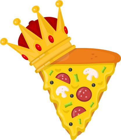 Yummy Delicious Cheesy King Crown Pizza Cartoon - Vinyl Decal Sticker