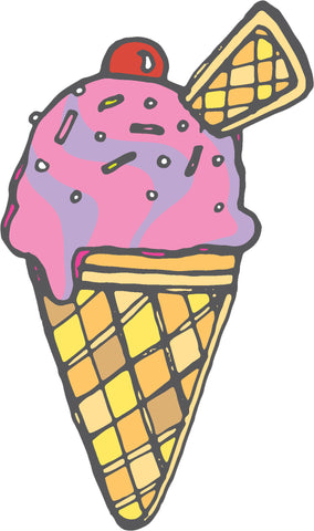 Yummy Delicious Colorful Cute Desserts Cartoon - Strawberry Ice Cream Cone Vinyl Decal Sticker