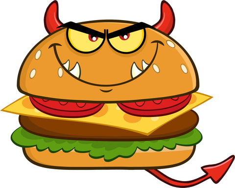 Yummy Delicious Evil Devil Cheese Burger Cartoon Vinyl Decal Sticker