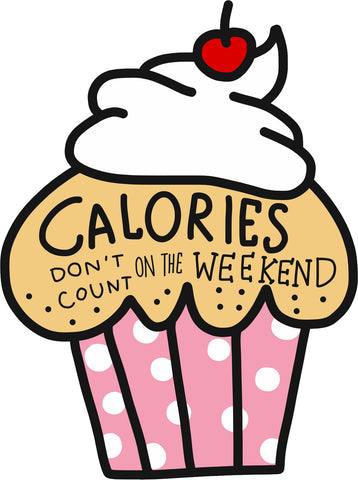 Yummy Delicious Sweet Cupcake Calories Don't Count On The Weekend Slogan Cartoon Vinyl Decal Sticker