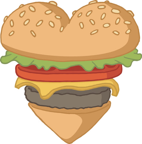 Yummy Heart Shaped Cheese Burger Lover Cartoon Vinyl Decal Sticker