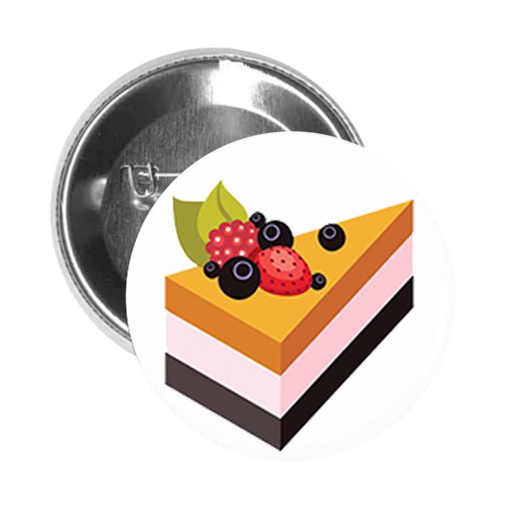 Round Pinback Button Pin Brooch Yummy Triple Layer Cake with Fruit