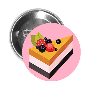 Round Pinback Button Pin Brooch Yummy Triple Layer Cake with Fruit - Pink