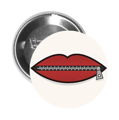 Round Pinback Button Pin Brooch ZIPPER ZIP IT LIPS BLACK RED GREY