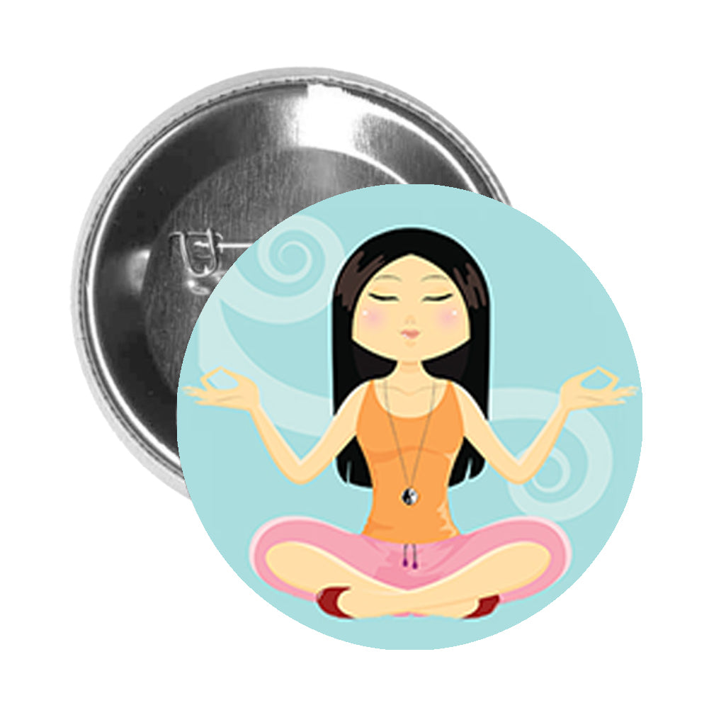 Round Pinback Button Pin Brooch Zen Tranquil Meditate Yoga Pose Cartoon
