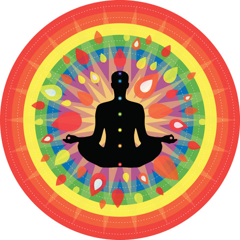 Zen Yoga Yogi with Rainbow Chakras Cartoon Icon Vinyl Decal Sticker