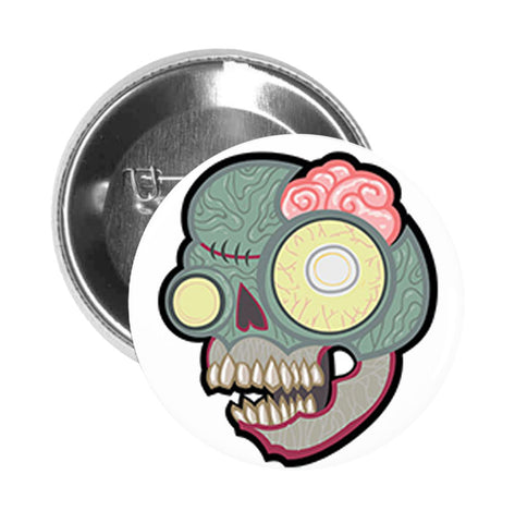 Round Pinback Button Pin Brooch Zombie Animal Skull with Brains