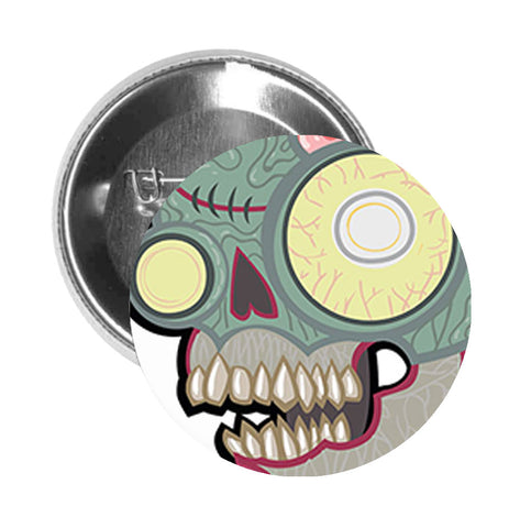 Round Pinback Button Pin Brooch Zombie Animal Skull with Brains - Zoom