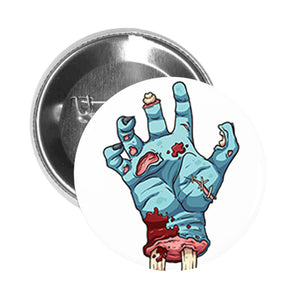 Round Pinback Button Pin Brooch Zombie Hand Dead Bone Bloody Stitches Gore Scary Undead Cartoon