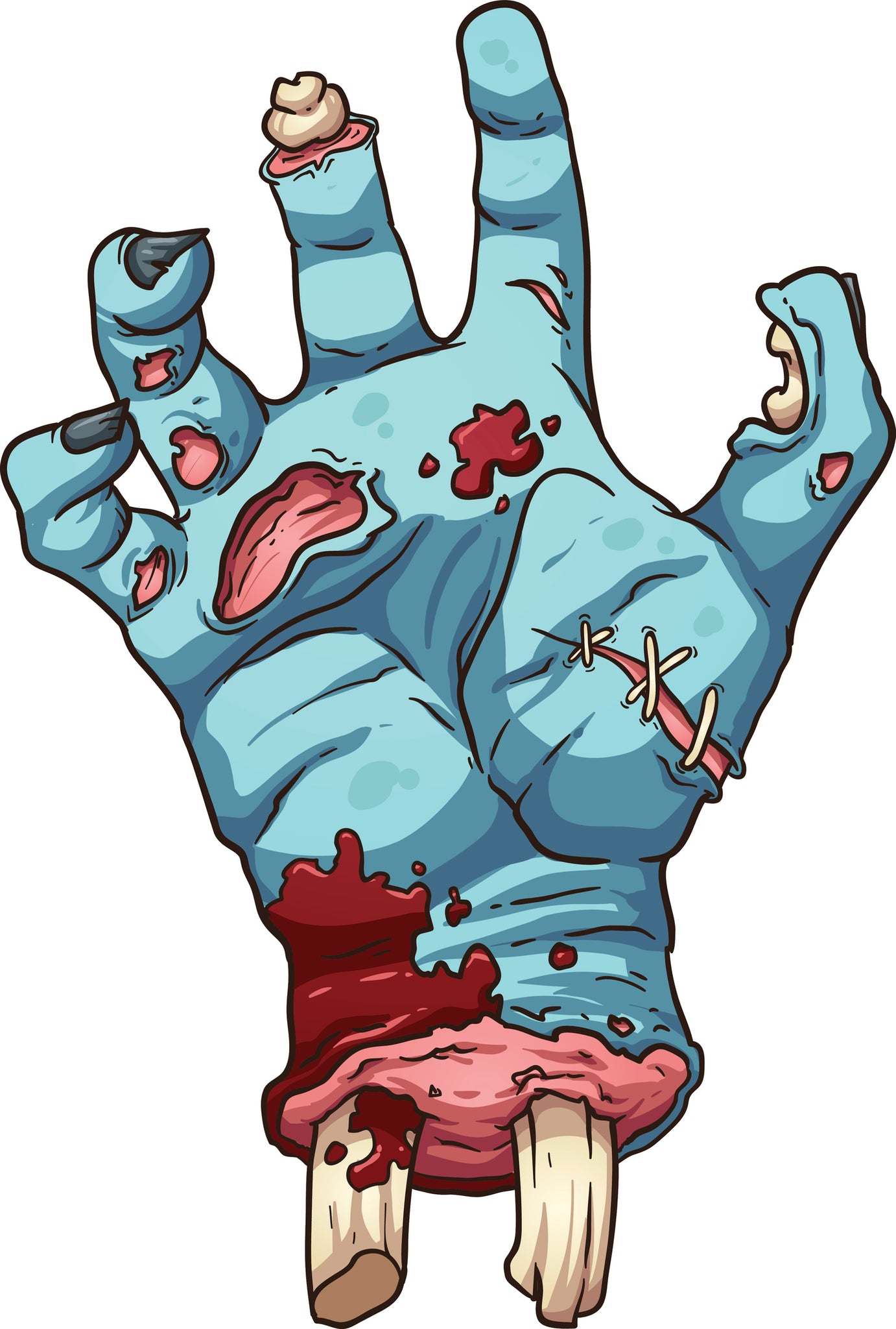 Zombie Hand Dead Bone Bloddy Stiches Gore Scary Undead Cartoon - Vinyl Decal Sticker