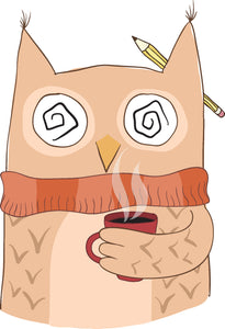 Zombie Owl Student with Coffee Cartoon #1 Vinyl Decal Sticker