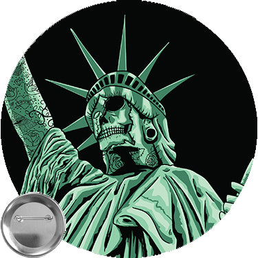 Zombie Skull Statue of Liberty with Tattoos 1.25 button pin backpin