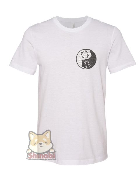 Small & Extra-Small Size Unisex Short-Sleeve T-Shirt with Cute Girly Kitty Cat Lover Valentine Cartoon Icon - Yin Yang Paws Icon Embroidery Sketch Design
