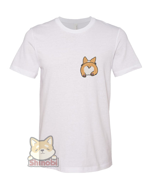 Small & Extra-Small Size Unisex Short-Sleeve T-Shirt with Cute Adorable Kawaii Happy Corgi Puppy Dog Butt Cartoon Embroidery Sketch Design