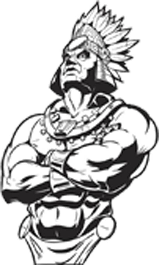 Powerful Buff Native American Indian Chief Cartoon - Black and White Vinyl Decal Sticker