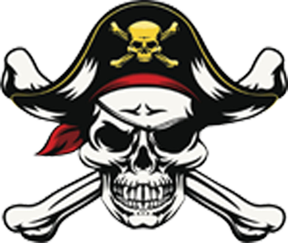 Pirate Skull and Crossbones with Eye Patch and Captain Hat Vinyl Decal Sticker