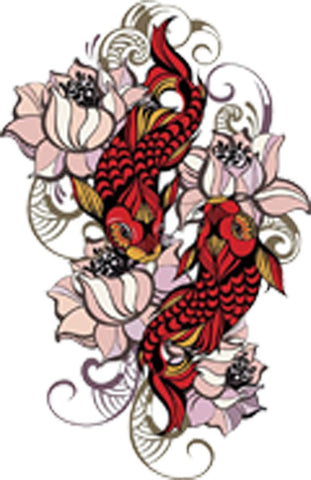 Red Koi Fish with Peach Lotus Flowers Vinyl Decal Sticker
