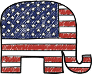 Political Red White And Blue American Pencil Illustration #3 - Republican Party Elephant Cartoon Vinyl Decal Sticker
