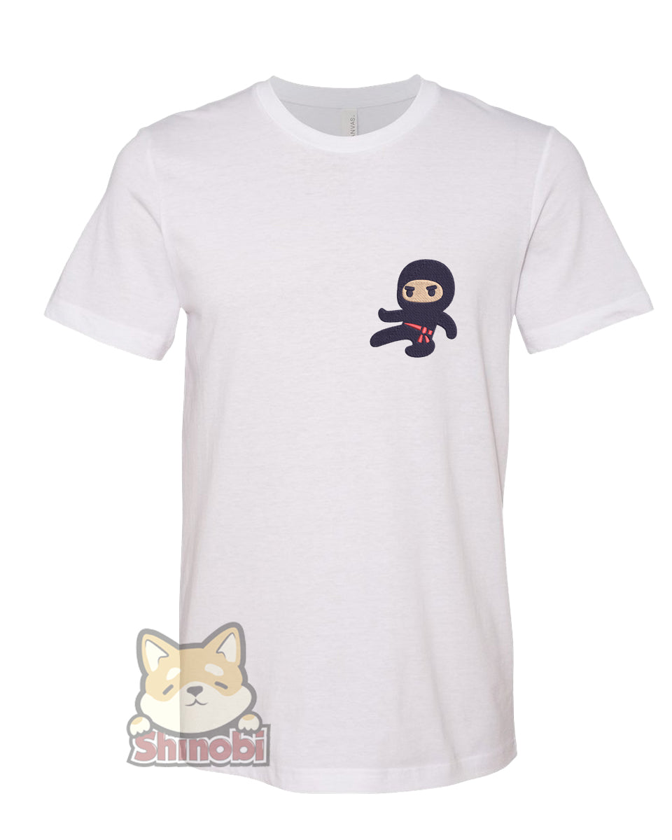 Small & Extra-Small Size Unisex Short-Sleeve T-Shirt with Adorable Kawaii Japanese Kid Ninja Cartoon Icon #4 Embroidery Sketch Design