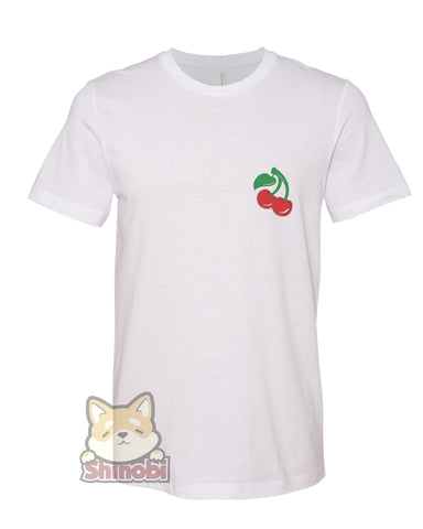 Medium & Large Size Unisex Short-Sleeve T-Shirt with Twin Cherries with Heart Leaf Clipart Cartoon Emoji Embroidery Sketch Design