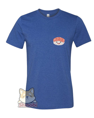 Medium & Large Size Unisex Short-Sleeve T-Shirt with Yummy Japanese Sushi Sashimi Emoji (9) Cartoon Embroidery Sketch Design