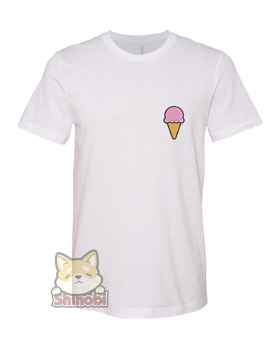 Small & Extra-Small Size Unisex Short-Sleeve T-Shirt with Yummy Delicious Food Profession Item Cartoon - Ice Cream Embroidery Sketch Design