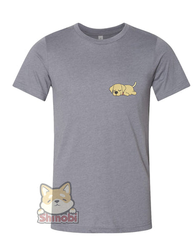 Medium & Large Size Unisex Short-Sleeve T-Shirt with Cute Sleepy Lazy Labrador Puppy Dog Cartoon - Labrador Embroidery Sketch Design