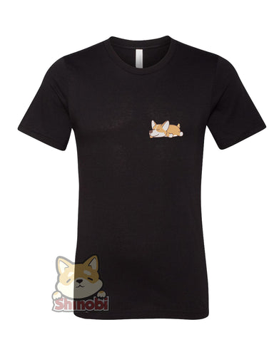Medium & Large Size Unisex Short-Sleeve T-Shirt with Cute Sleepy Lazy Tongue Out Corgi Puppy Dog Cartoon - Corgi Embroidery Sketch Design