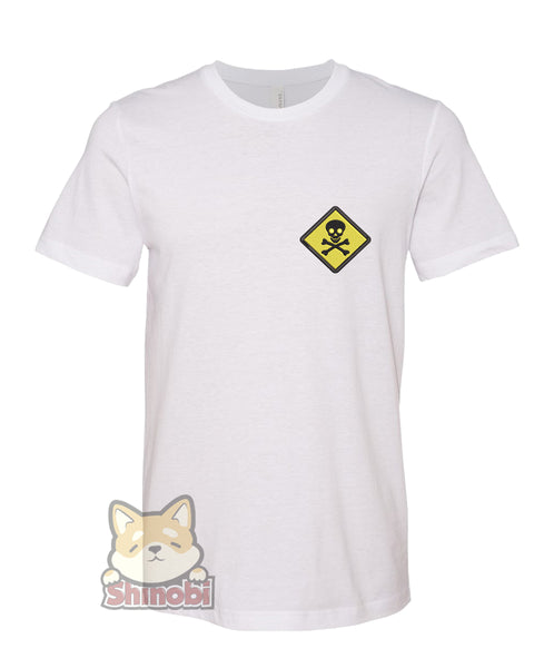 Small & Extra-Small Size Unisex Short-Sleeve T-Shirt with Toxic Skull and Cross Bones Signage Embroidery Sketch Design
