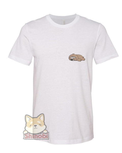 Medium & Large Size Unisex Short-Sleeve T-Shirt with Cute Sleepy Lazy Sloth Cartoon - Sloth Cartoon Embroidery Sketch Design