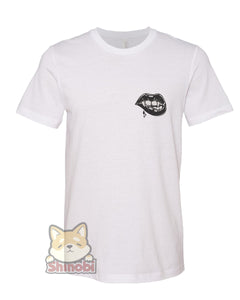 Medium & Large Size Unisex Short-Sleeve T-Shirt with Vampire Lip Bite Embroidery Sketch Design