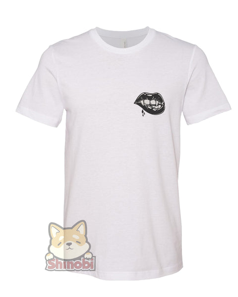 Medium & Large Size Unisex Short-Sleeve T-Shirt with Vampire Lip Bite Embroidery Sketch Design