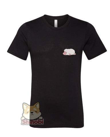 Medium & Large Size Unisex Short-Sleeve T-Shirt with Cute Sleepy Lazy Sheep Cartoon - Sheep Embroidery Sketch Design